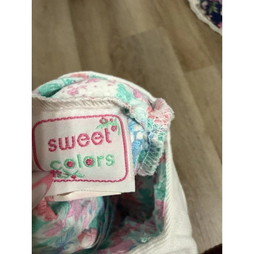Vintage Sweet Colors Girls Toddler Romper Size 4T Floral White Collar 80s 90s